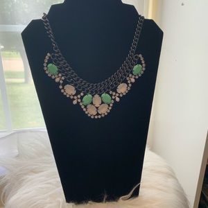 Black necklace with blue/green and white beads